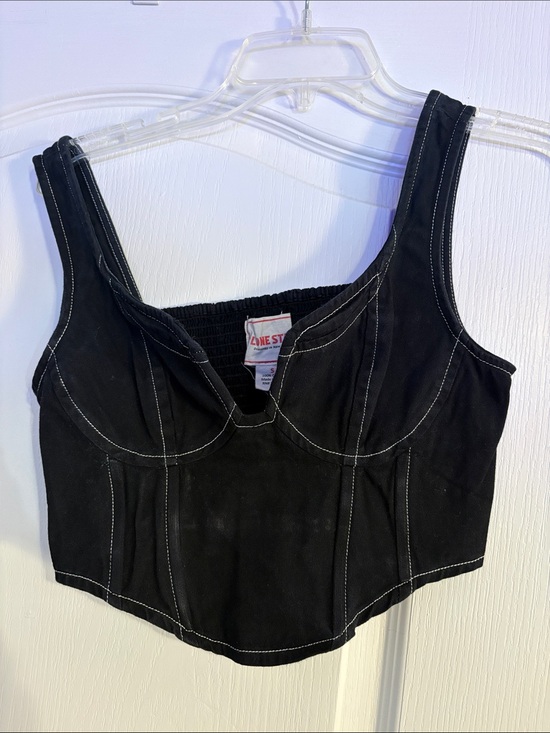 Lone Star Tops - Black Contrast-Stitched Corset Crop Top